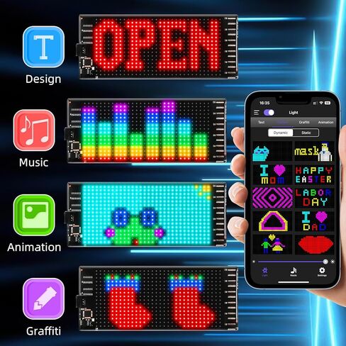 Light Sign for Car, 6.7''x2.7'' Bluetooth APP Control Programmable Flexible RGB LED Matrix Panel, Custom Text Pattern Animation Scrolling Display for Car Windshield with Switch Cable in Saudi Arabia