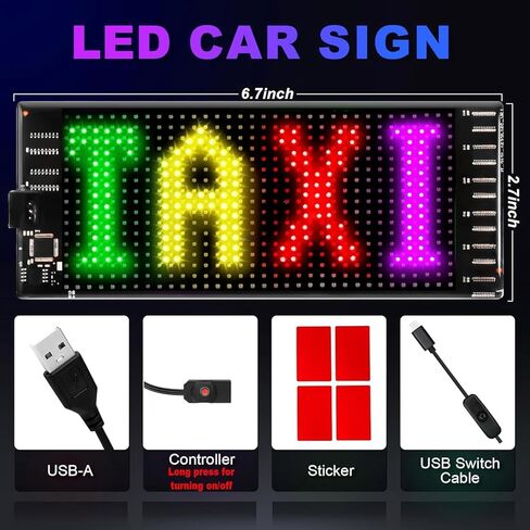 Light Sign for Car, 6.7''x2.7'' Bluetooth APP Control Programmable Flexible RGB LED Matrix Panel, Custom Text Pattern Animation Scrolling Display for Car Windshield with Switch Cable in Saudi Arabia