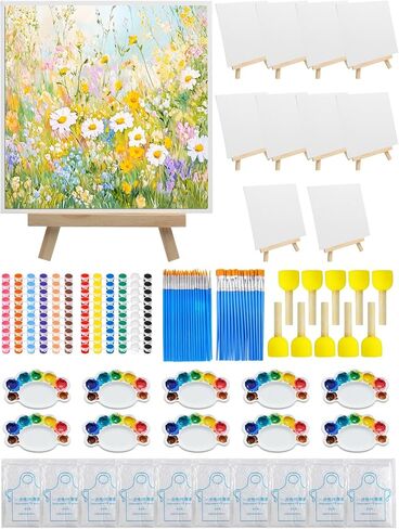 10 Pack Painting Supplies Kit, Acrylic Paint Set with Canvas Boards, Easels, Brushes & Paint Trays, Sip and Paint Art Kit for Party, Craft Class and Group Painting Sets in Saudi Arabia