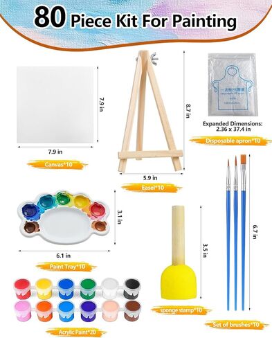 10 Pack Painting Supplies Kit, Acrylic Paint Set with Canvas Boards, Easels, Brushes & Paint Trays, Sip and Paint Art Kit for Party, Craft Class and Group Painting Sets in Saudi Arabia