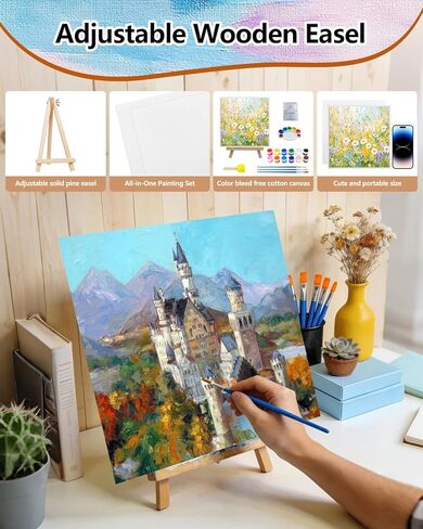 10 Pack Painting Supplies Kit, Acrylic Paint Set with Canvas Boards, Easels, Brushes & Paint Trays, Sip and Paint Art Kit for Party, Craft Class and Group Painting Sets in Saudi Arabia