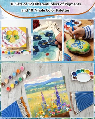 10 Pack Painting Supplies Kit, Acrylic Paint Set with Canvas Boards, Easels, Brushes & Paint Trays, Sip and Paint Art Kit for Party, Craft Class and Group Painting Sets in Saudi Arabia
