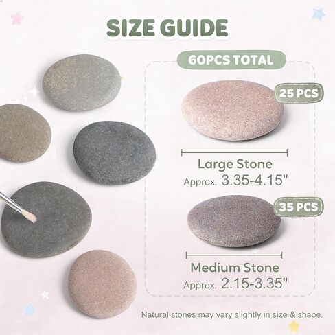 60 PCS Medium-Large 2.05-4.05" Smooth Natural River Rocks for Painting, Mixed Size Flat Painting Rocks for Classroom Projects, Group Crafts & Kids Art Activities in Saudi Arabia