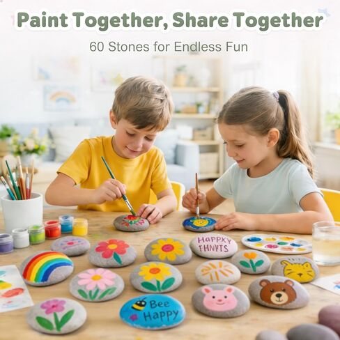60 PCS Medium-Large 2.05-4.05" Smooth Natural River Rocks for Painting, Mixed Size Flat Painting Rocks for Classroom Projects, Group Crafts & Kids Art Activities in Saudi Arabia