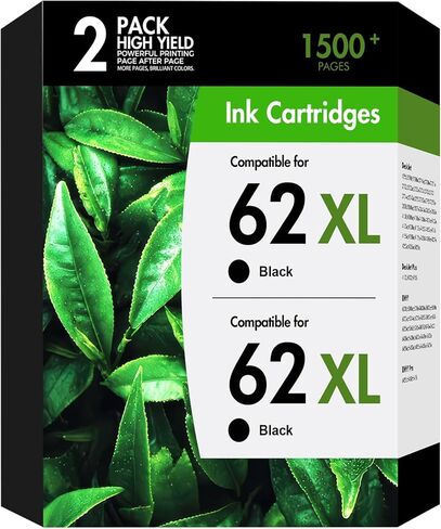 خراطيش حبر 62XL سوداء بديلة لخرطوشة الحبر HP 62 62 XL السوداء تعمل من أجل Envy 7640 5660 7645 5540 5544 5545 5664 OfficeJet 200 250 250 5740 5745 8040 Series أسود (عبوتان) in Kuwait