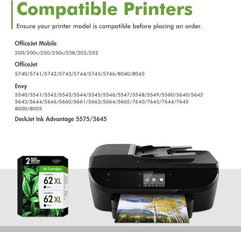خراطيش حبر 62XL سوداء بديلة لخرطوشة الحبر HP 62 62 XL السوداء تعمل من أجل Envy 7640 5660 7645 5540 5544 5545 5664 OfficeJet 200 250 250 5740 5745 8040 Series أسود (عبوتان) in Kuwait