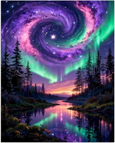 Gemozaic Aurora Paint by Numbers Kit for Adults, Starry Night Sky Paint by Number for Adult, Northern Landscape DIY Acrylic Oil Numbers Painting for Home, Wall Decor, Gift, 16 x 20 inch, No Frame in Saudi Arabia