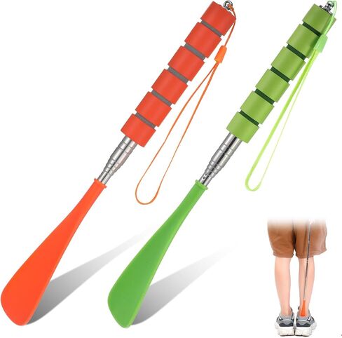 2Pcs Shoe Horn Long Handle Stainless Steel Retractable Shoe Horn Adjustable Length Travel Shoes Helper for Seniors Pregnant Back Women Men Black Pink in Saudi Arabia