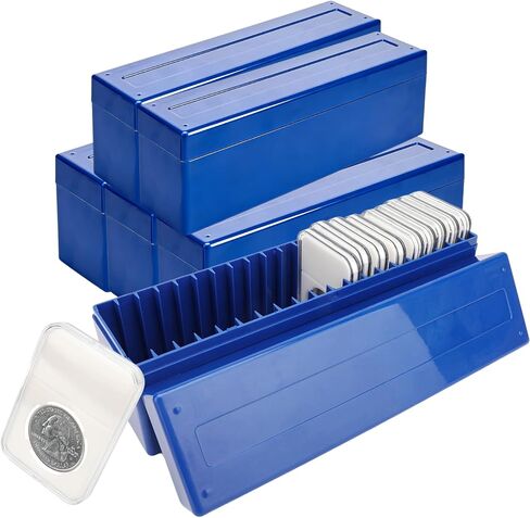 6 Pack Coin Slab Storage Box, Plastic 20 Slot Holder Case for Graded Coins - Collector Storage Supplies (Blue) in Saudi Arabia