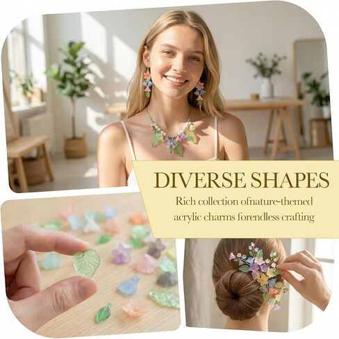 260pcs Acrylic Flower Leaf Assorted Beads, Frosted Green Leaf Beads for Beaded Plants, Colorful Flower Pendant Charms Assortments for DIY Crafts Jewelry Making Bracelet Earring Necklace in Kuwait