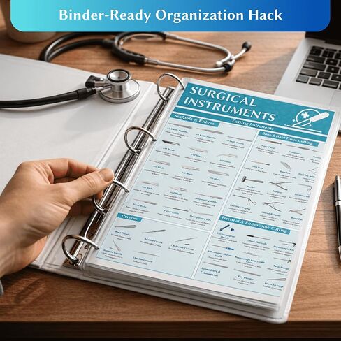 Surgical Instruments Study Guide & Laminated Master Charts - 3-Hole Punched Binder Inserts for Surgical Tech & Sterile Processing Technician (CST & CRCST Exam Prep) - 200+ Tools Identification in Saudi Arabia