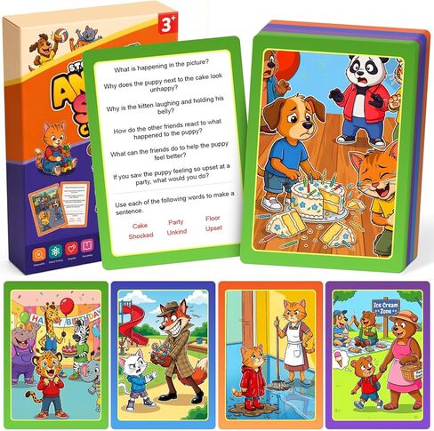 Scene Conversation Cards with Questions & Sight Words of Who What Where Why & How,Social Skills,Emotional Intelligence,Critical Thinking,Sight Words Learning Game for Kids,Speech Therapy Materials in Saudi Arabia