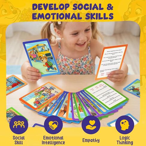 Scene Conversation Cards with Questions & Sight Words of Who What Where Why & How,Social Skills,Emotional Intelligence,Critical Thinking,Sight Words Learning Game for Kids,Speech Therapy Materials in Saudi Arabia
