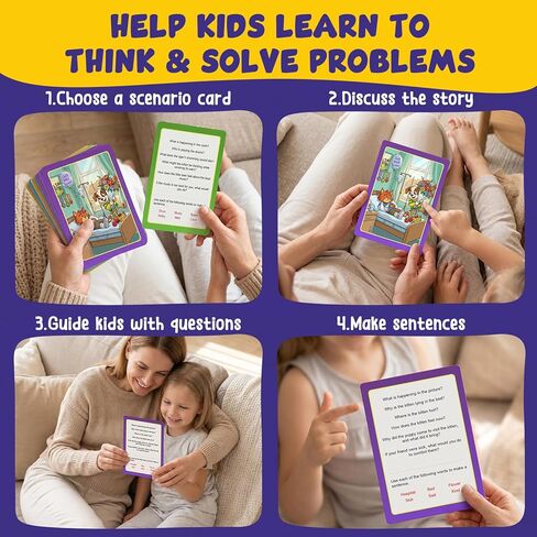 Scene Conversation Cards with Questions & Sight Words of Who What Where Why & How,Social Skills,Emotional Intelligence,Critical Thinking,Sight Words Learning Game for Kids,Speech Therapy Materials in Saudi Arabia
