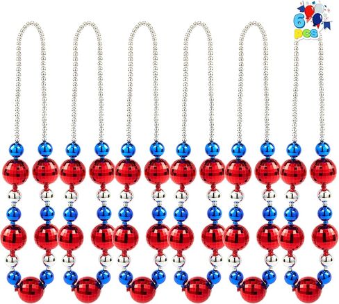 JOYIN 6 Pcs 4th of July Jumbo Bead Necklaces, 44'' Red Blue Silver Necklaces Beads for Independence Day Parade Decorations Patriotic Party Favors Supplies, Costume Outfit Accessories in Kuwait