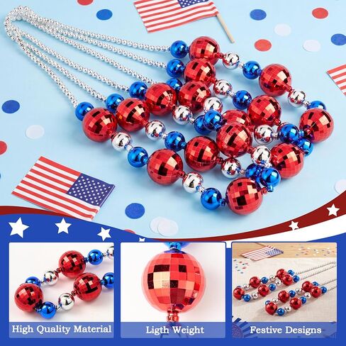 JOYIN 6 Pcs 4th of July Jumbo Bead Necklaces, 44'' Red Blue Silver Necklaces Beads for Independence Day Parade Decorations Patriotic Party Favors Supplies, Costume Outfit Accessories in Kuwait
