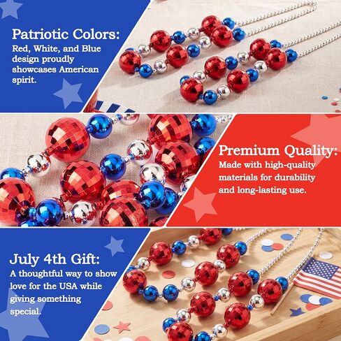 JOYIN 6 Pcs 4th of July Jumbo Bead Necklaces, 44'' Red Blue Silver Necklaces Beads for Independence Day Parade Decorations Patriotic Party Favors Supplies, Costume Outfit Accessories in Kuwait