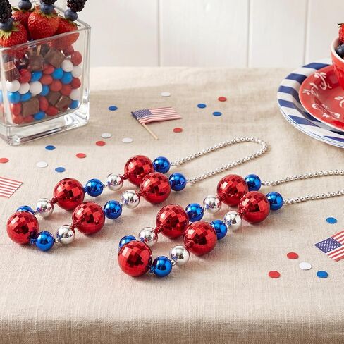 JOYIN 6 Pcs 4th of July Jumbo Bead Necklaces, 44'' Red Blue Silver Necklaces Beads for Independence Day Parade Decorations Patriotic Party Favors Supplies, Costume Outfit Accessories in Kuwait