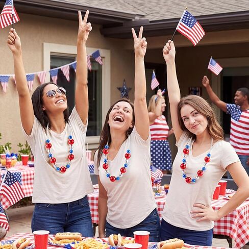 JOYIN 6 Pcs 4th of July Jumbo Bead Necklaces, 44'' Red Blue Silver Necklaces Beads for Independence Day Parade Decorations Patriotic Party Favors Supplies, Costume Outfit Accessories in Kuwait
