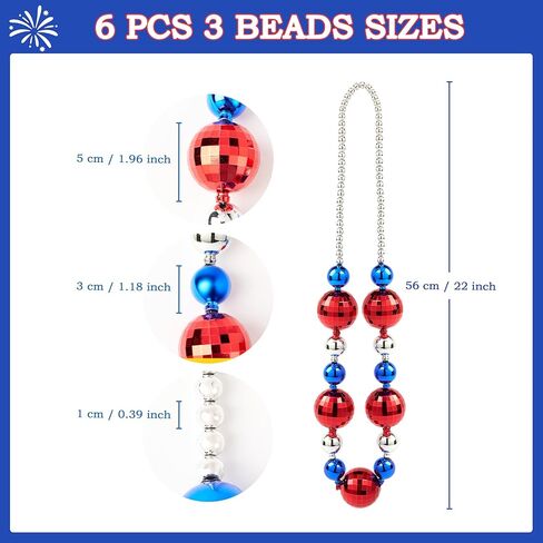 JOYIN 6 Pcs 4th of July Jumbo Bead Necklaces, 44'' Red Blue Silver Necklaces Beads for Independence Day Parade Decorations Patriotic Party Favors Supplies, Costume Outfit Accessories in Kuwait