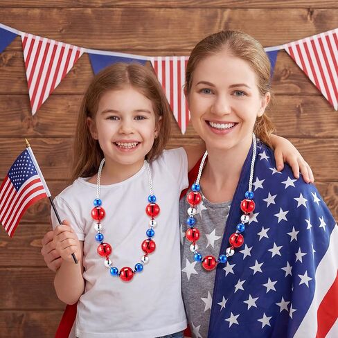JOYIN 6 Pcs 4th of July Jumbo Bead Necklaces, 44'' Red Blue Silver Necklaces Beads for Independence Day Parade Decorations Patriotic Party Favors Supplies, Costume Outfit Accessories in Kuwait
