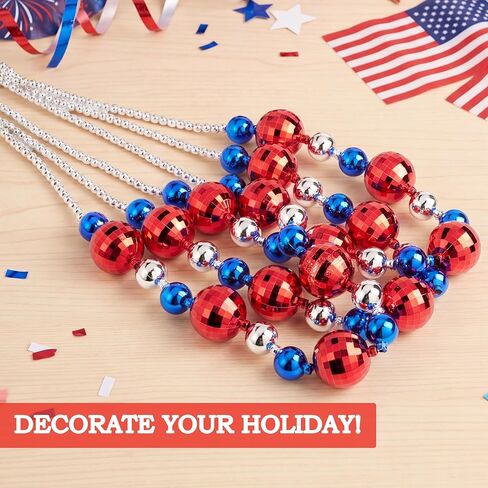 JOYIN 6 Pcs 4th of July Jumbo Bead Necklaces, 44'' Red Blue Silver Necklaces Beads for Independence Day Parade Decorations Patriotic Party Favors Supplies, Costume Outfit Accessories in Kuwait