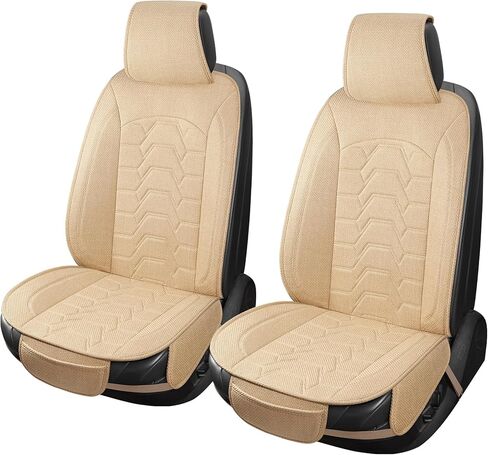 Linen Car Seat Covers Breathable Cloth Fabric Front Seat Protectors Automotive seat Covers Universal Fit for Most Cars Vans SUVs and Trucks（Beige，2PCS） in Saudi Arabia