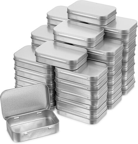 50 Pack Metal Empty Hinged Tins, 3.74x2.36x0.86 Inch Silver Mini Tin Box Bulk Small Empty Rectangular Metal Tins with Lids, Portable Organizer Containers for Storage Mint Candy Pins Jewelry Crafts in Kuwait