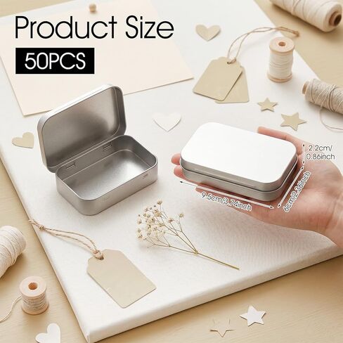 50 Pack Metal Empty Hinged Tins, 3.74x2.36x0.86 Inch Silver Mini Tin Box Bulk Small Empty Rectangular Metal Tins with Lids, Portable Organizer Containers for Storage Mint Candy Pins Jewelry Crafts in Kuwait