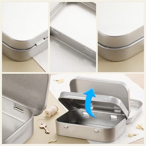 50 Pack Metal Empty Hinged Tins, 3.74x2.36x0.86 Inch Silver Mini Tin Box Bulk Small Empty Rectangular Metal Tins with Lids, Portable Organizer Containers for Storage Mint Candy Pins Jewelry Crafts in Kuwait