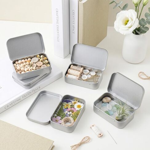 50 Pack Metal Empty Hinged Tins, 3.74x2.36x0.86 Inch Silver Mini Tin Box Bulk Small Empty Rectangular Metal Tins with Lids, Portable Organizer Containers for Storage Mint Candy Pins Jewelry Crafts in Kuwait