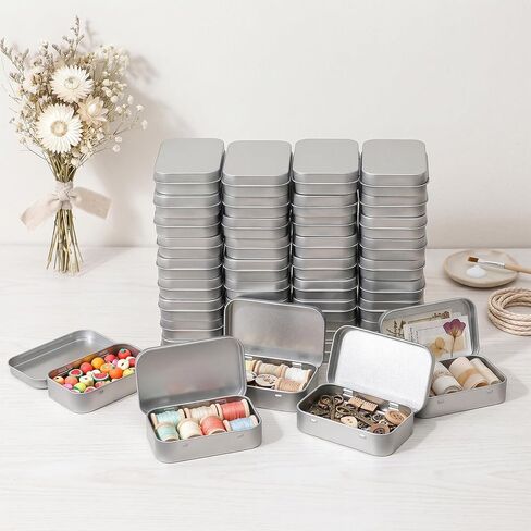 50 Pack Metal Empty Hinged Tins, 3.74x2.36x0.86 Inch Silver Mini Tin Box Bulk Small Empty Rectangular Metal Tins with Lids, Portable Organizer Containers for Storage Mint Candy Pins Jewelry Crafts in Kuwait