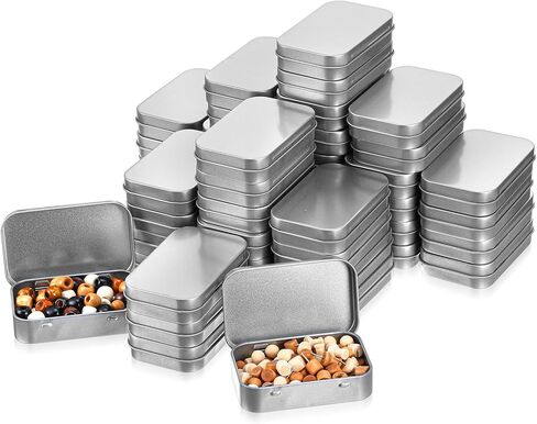50 Pack Metal Empty Hinged Tins, 3.74x2.36x0.86 Inch Silver Mini Tin Box Bulk Small Empty Rectangular Metal Tins with Lids, Portable Organizer Containers for Storage Mint Candy Pins Jewelry Crafts in Kuwait