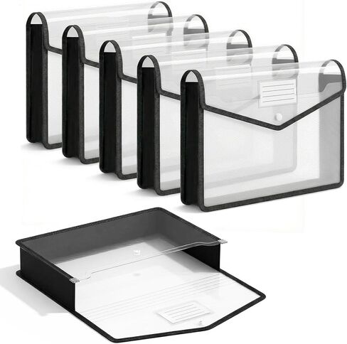 Binditek 5 Pack Plastic Expanding Folders, Expandable Document Folder with Snap Button Closure, Large Capacity with Label Pocket, Fit Letter & A4 Size, Black Edge in Saudi Arabia