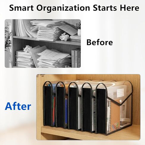 Binditek 5 Pack Plastic Expanding Folders, Expandable Document Folder with Snap Button Closure, Large Capacity with Label Pocket, Fit Letter & A4 Size, Black Edge in Saudi Arabia