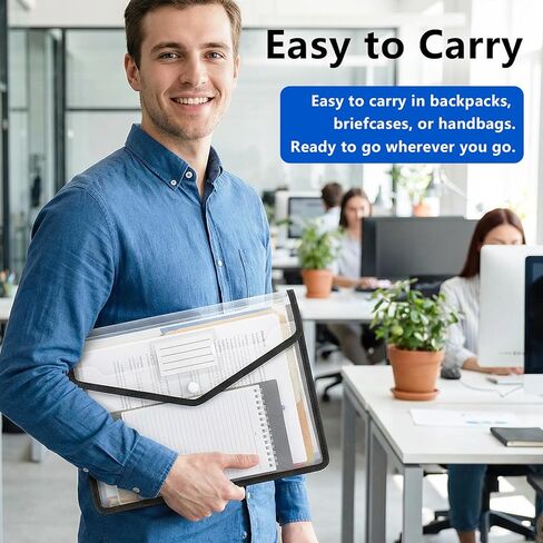 Binditek 5 Pack Plastic Expanding Folders, Expandable Document Folder with Snap Button Closure, Large Capacity with Label Pocket, Fit Letter & A4 Size, Black Edge in Saudi Arabia