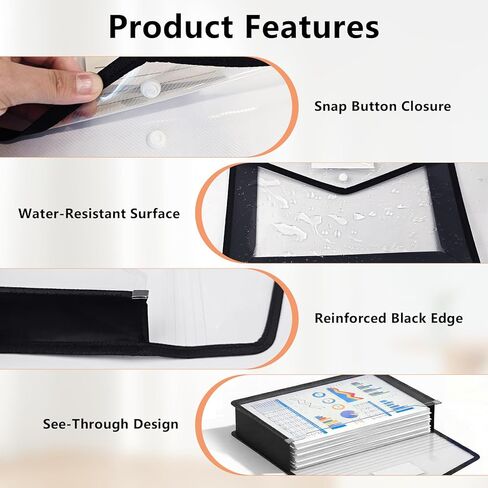 Binditek 5 Pack Plastic Expanding Folders, Expandable Document Folder with Snap Button Closure, Large Capacity with Label Pocket, Fit Letter & A4 Size, Black Edge in Saudi Arabia