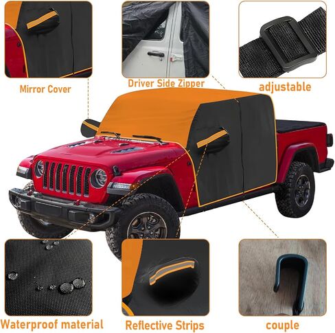 JOJOCY Gladiator Cab Cover 600D، غطاء مطر مقاوم للماء لـ Gladiator JT 2020-2024 غطاء نصف سقف برتقالي لجميع الأحوال الجوية مع 8 خطافات عاصفة تحمي جميع الفصول من الرياح والأمطار والثلج والبرد والشمس in Kuwait