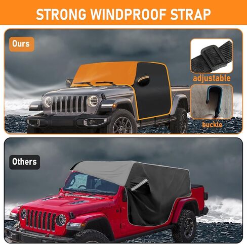 JOJOCY Gladiator Cab Cover 600D، غطاء مطر مقاوم للماء لـ Gladiator JT 2020-2024 غطاء نصف سقف برتقالي لجميع الأحوال الجوية مع 8 خطافات عاصفة تحمي جميع الفصول من الرياح والأمطار والثلج والبرد والشمس in Kuwait
