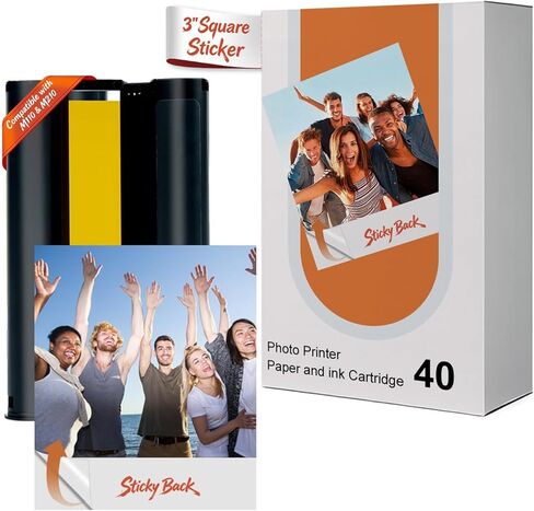 Compatible with Liene Amber M110 & M210 3x3″ Photo Paper 40 Sheets & 1 Cartridge, Sticker Paper Adhesive,Instant Photo Paper Only for DHP514/DHP515 Photo Printer for Scrapbook in Saudi Arabia