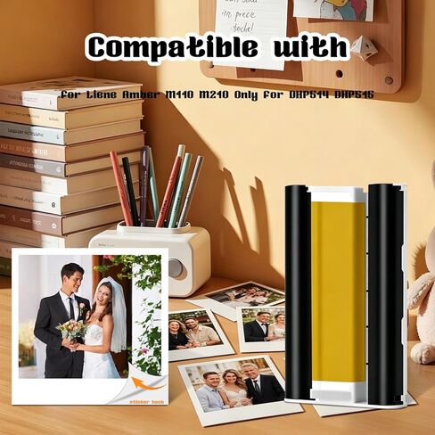Compatible with Liene Amber M110 & M210 3x3″ Photo Paper 40 Sheets & 1 Cartridge, Sticker Paper Adhesive,Instant Photo Paper Only for DHP514/DHP515 Photo Printer for Scrapbook in Saudi Arabia