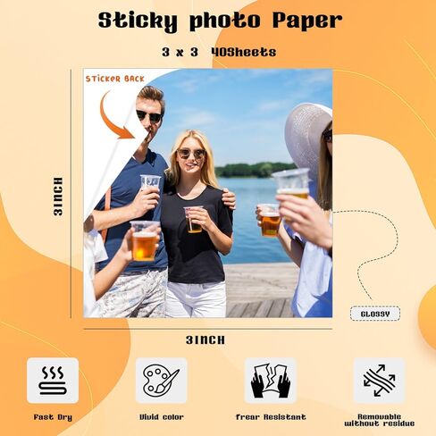 Compatible with Liene Amber M110 & M210 3x3″ Photo Paper 40 Sheets & 1 Cartridge, Sticker Paper Adhesive,Instant Photo Paper Only for DHP514/DHP515 Photo Printer for Scrapbook in Saudi Arabia