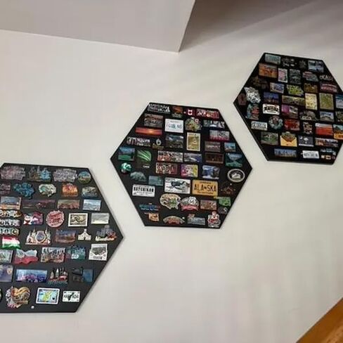 Hexagon Magnetic Display Board, Modern Metal Wall Art for Photos&Notes Rustic Fridge Magnet Holder Travel Memory Showcase Collect Decorations in Saudi Arabia