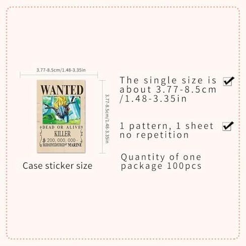 100Pcs for One Piece Wanted Poster Stickers, Cute Vinyl Waterproof Pirate Manga Sticker for Notebook, Water Bottles, Laptop, Skateboards, Luggage, Phone Suitcase, Guitar. in Saudi Arabia