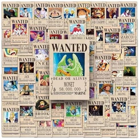 100Pcs for One Piece Wanted Poster Stickers, Cute Vinyl Waterproof Pirate Manga Sticker for Notebook, Water Bottles, Laptop, Skateboards, Luggage, Phone Suitcase, Guitar. in Saudi Arabia