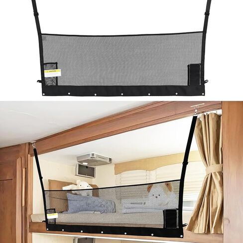 49" x 18" RV Bunk Bed Safety Net for Bunk Beds with Hardwares | Adjustable Bunk Bed Netting for Camper, RV, Motor Home, Trailer, Fifth Wheels | RV Bedding Accessories Mesh Barrier for Bunks in Saudi Arabia