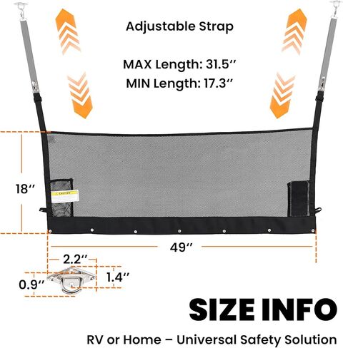 49" x 18" RV Bunk Bed Safety Net for Bunk Beds with Hardwares | Adjustable Bunk Bed Netting for Camper, RV, Motor Home, Trailer, Fifth Wheels | RV Bedding Accessories Mesh Barrier for Bunks in Saudi Arabia