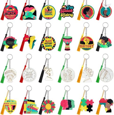 Juneteenth التاريخ الأسود سلاسل المفاتيح الفنية الخشبية الزينة، DIY فارغة Juneteenth موضوع Keychian لوازم الحفلات تفضل، يوم الحرية عطلة سلاسل خشبية Pedants، مجموعة من 24 التهم in Kuwait