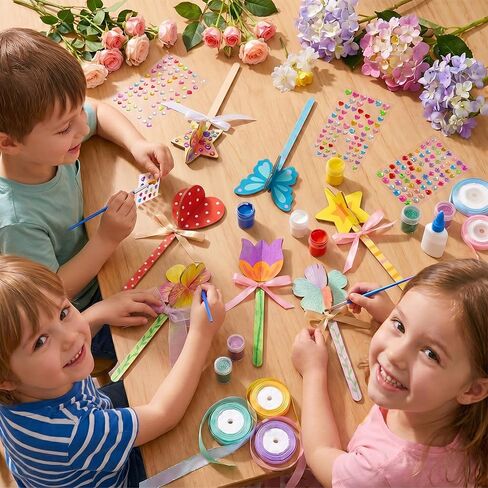 DoubleFill 16 Set DIY Wood Flowers Plant Stakes 3D Paintable Wooden Butterfly Cutouts Spring Flower Pot Unfinished Wood Ornament Fairy Wands Crafts for Painting Gift in Saudi Arabia