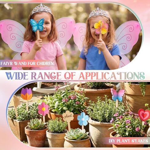 DoubleFill 16 Set DIY Wood Flowers Plant Stakes 3D Paintable Wooden Butterfly Cutouts Spring Flower Pot Unfinished Wood Ornament Fairy Wands Crafts for Painting Gift in Saudi Arabia